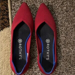 Rothy's Vibrant Red Flats with Blue Accents